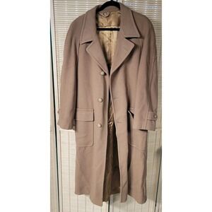 Vintage Christian Dior Monsieur  100% Wool Overcoat Trench Tan Beige Belt‎
